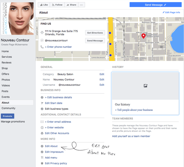 marketing you business, salon marketing, setting up your page, edit about me