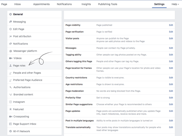 marketing you business, salon marketing, setting up your page, how to set page roles, what are page roles